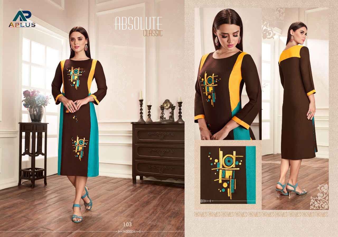 Aafira By A Plus 101 To 108 Series Beautiful Stylish Colorful Fancy Beautiful Casual Wear & Ethnic Wear Rayon Slub Embroidered Kurtis At Wholesale Price