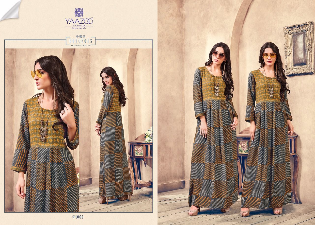 Aarohi By Yaazoo Fashion 1001 To 1008 Series Designer Beautiful Colorful Fancy Ethnic Wear & Party Wear Rayon Printed Kurtis At Wholesale Price