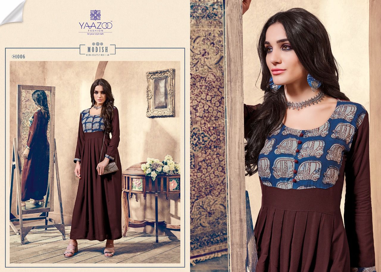 Aarohi By Yaazoo Fashion 1001 To 1008 Series Designer Beautiful Colorful Fancy Ethnic Wear & Party Wear Rayon Printed Kurtis At Wholesale Price