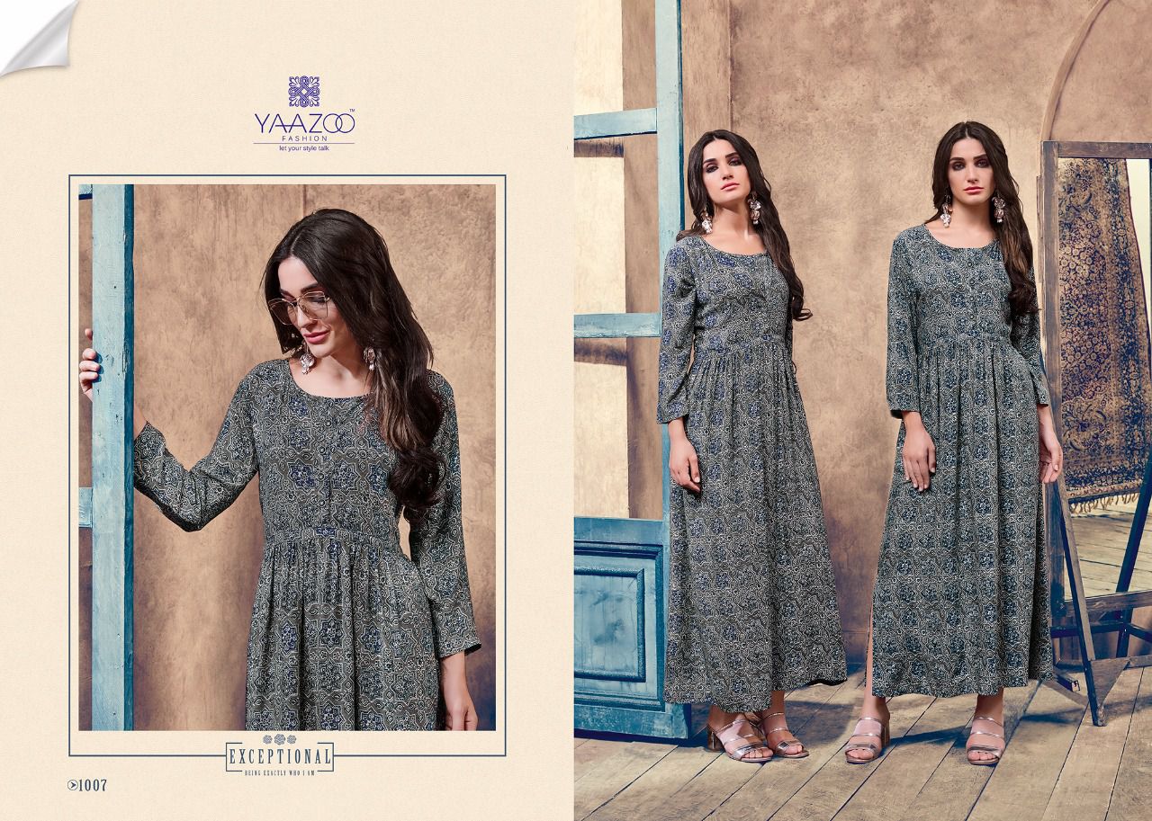 Aarohi By Yaazoo Fashion 1001 To 1008 Series Designer Beautiful Colorful Fancy Ethnic Wear & Party Wear Rayon Printed Kurtis At Wholesale Price