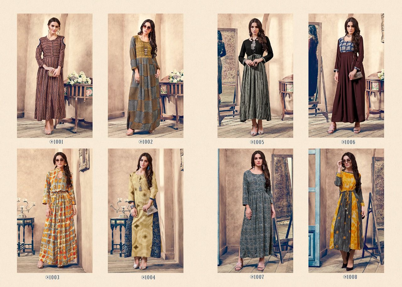 Aarohi By Yaazoo Fashion 1001 To 1008 Series Designer Beautiful Colorful Fancy Ethnic Wear & Party Wear Rayon Printed Kurtis At Wholesale Price
