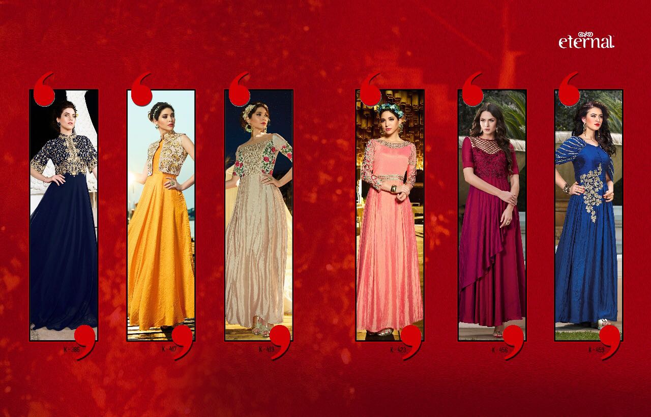 Aashi Hits Vol-2 By Eternal Designer Stylish Colorful Fancy Beautiful Party Wear & Ethnic Wear Premium Silk Slub Satin Embroidered Gowns/ Kurtis At Wholesale Price