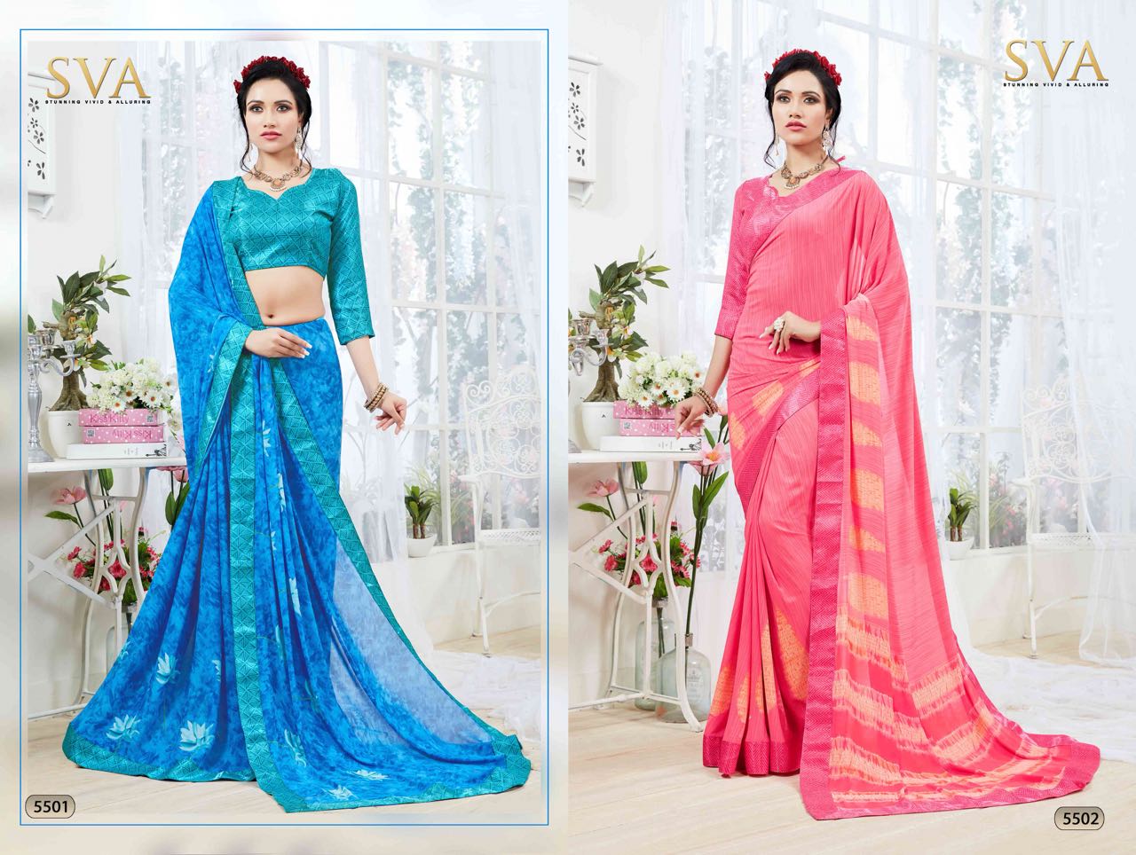 Aashima By Sva 5501 To 5506 Series Designer Beautiful Colorful Traditional Wear Fancy Party Wear & Occasional Wear Georgette Printed Sarees At Wholesale Price