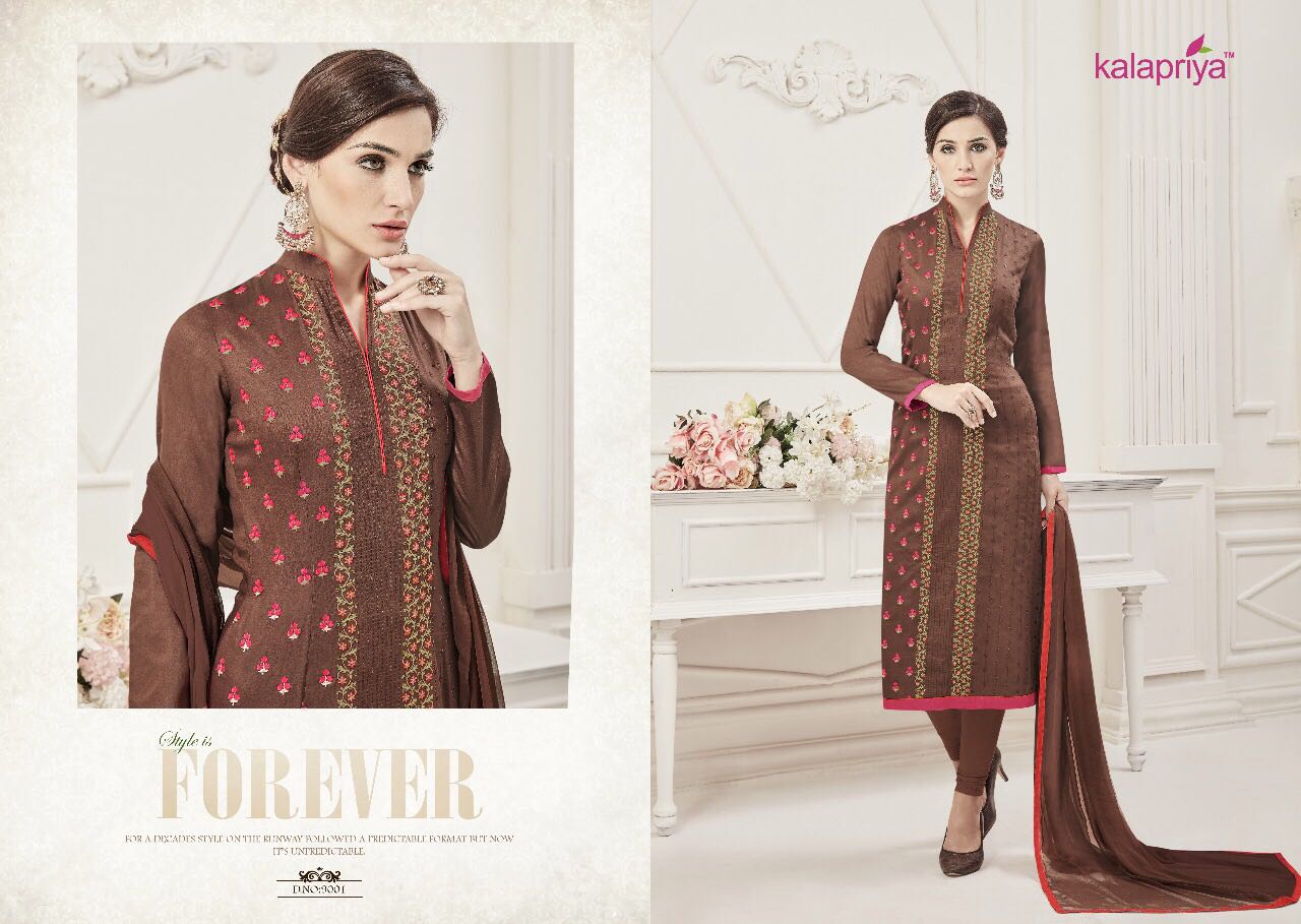 Aasthkala By Kalapriya 9000 To 9006 Series Beautiful Indian Suits With Embroidered Work Colorful Ethnic Wear & Party Wear Pure Cambric Dresses At Wholesale Price