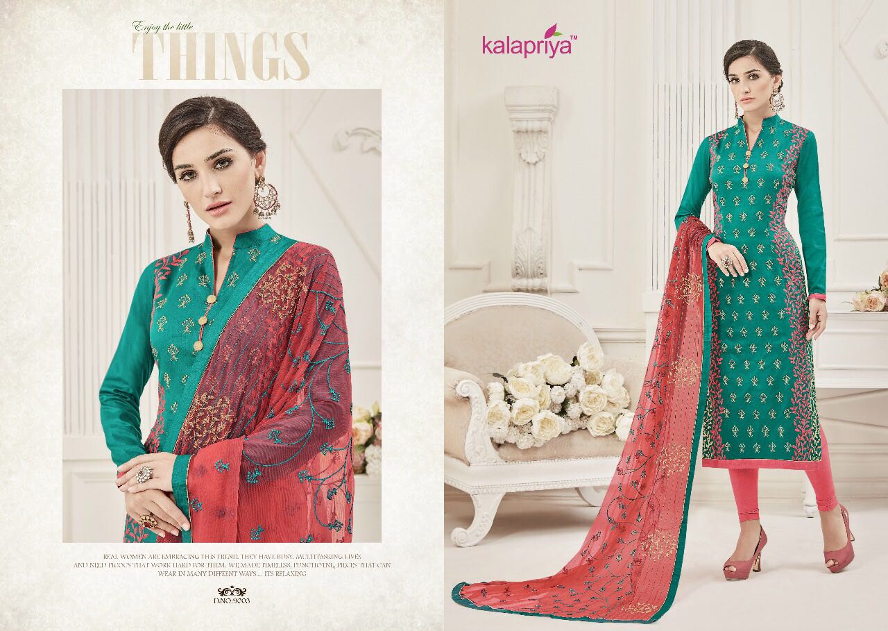 Aasthkala By Kalapriya 9000 To 9006 Series Beautiful Indian Suits With Embroidered Work Colorful Ethnic Wear & Party Wear Pure Cambric Dresses At Wholesale Price