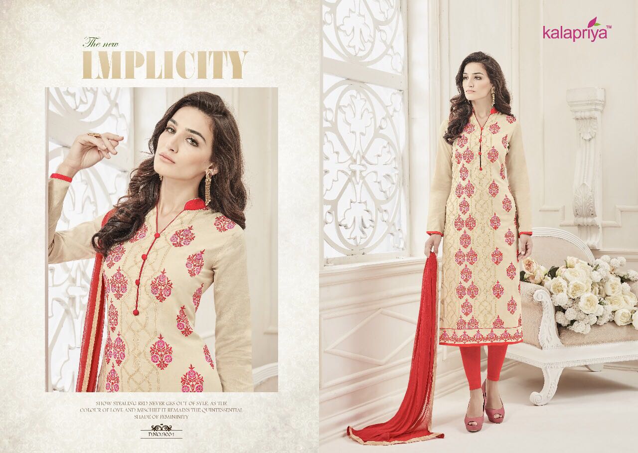 Aasthkala By Kalapriya 9000 To 9006 Series Beautiful Indian Suits With Embroidered Work Colorful Ethnic Wear & Party Wear Pure Cambric Dresses At Wholesale Price