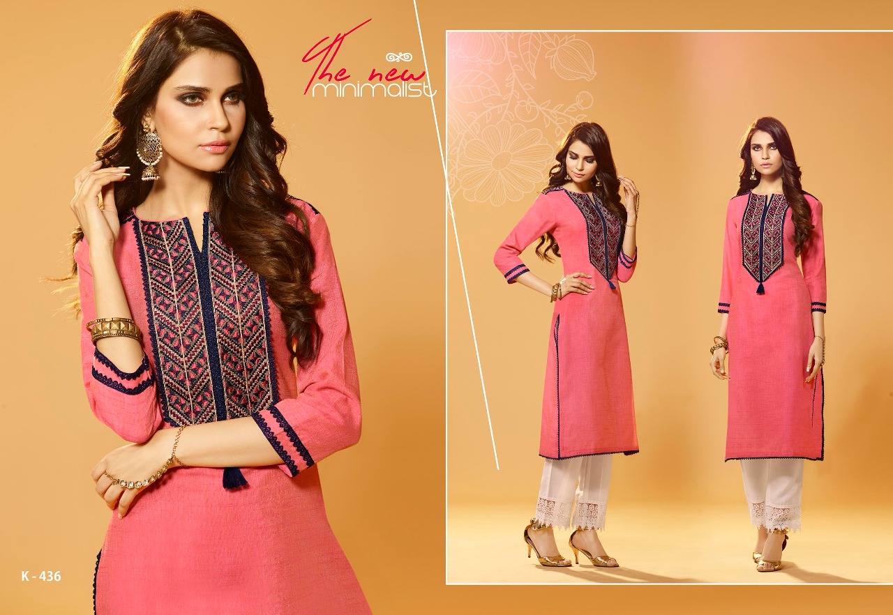 Akira By Eternal 436 To 443 Series Stylish Fancy Beautiful Colorful Casual Wear & Party Wear Two Tone Slub Poly Cotton Embroidered Kurtis At Wholesale Price