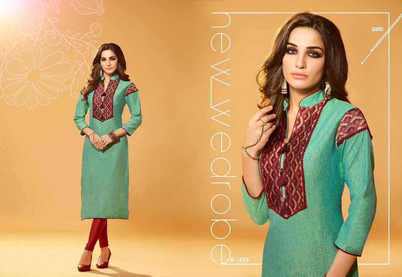 Akira By Eternal 436 To 443 Series Stylish Fancy Beautiful Colorful Casual Wear & Party Wear Two Tone Slub Poly Cotton Embroidered Kurtis At Wholesale Price