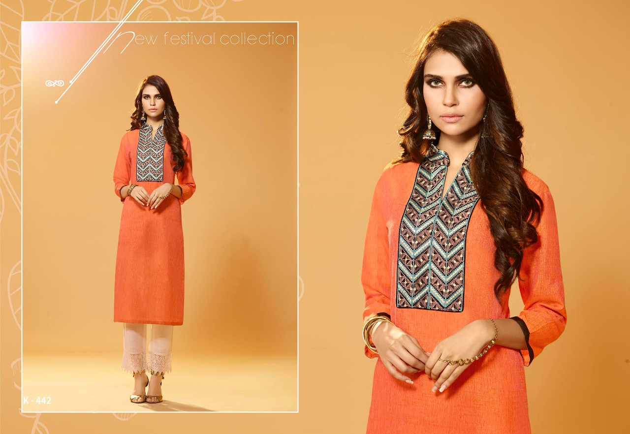 Akira By Eternal 436 To 443 Series Stylish Fancy Beautiful Colorful Casual Wear & Party Wear Two Tone Slub Poly Cotton Embroidered Kurtis At Wholesale Price