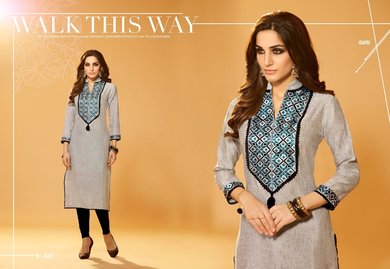 Akira By Eternal 436 To 443 Series Stylish Fancy Beautiful Colorful Casual Wear & Party Wear Two Tone Slub Poly Cotton Embroidered Kurtis At Wholesale Price