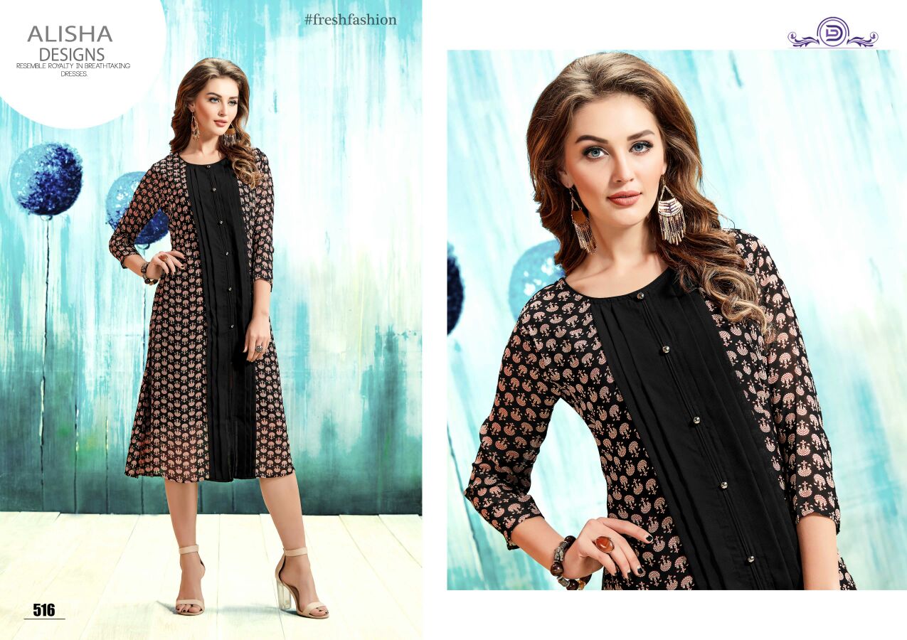 Alisha By Diva Designs 511 To 517 Series Designer Stylish Beautiful Colorful Fancy Casual Wear & Party Wear Faux Georgette Printed Kurtis At Wholesale Price
