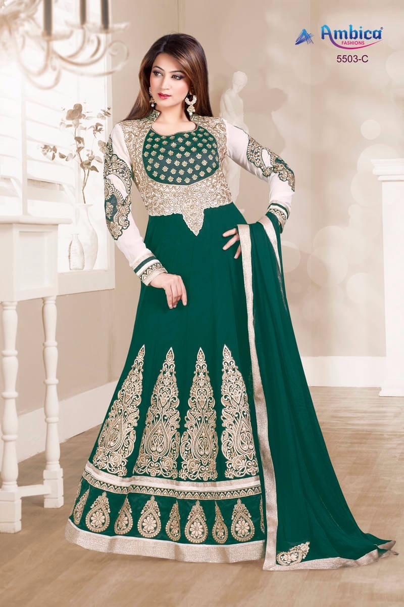 Ambica 5503 Colors By Ambica Fashions 5503-a To 5503-e Series Bollywood Beautiful Stylish Designer Embroidered Party Wear Georgette Dresses At Wholesale Price