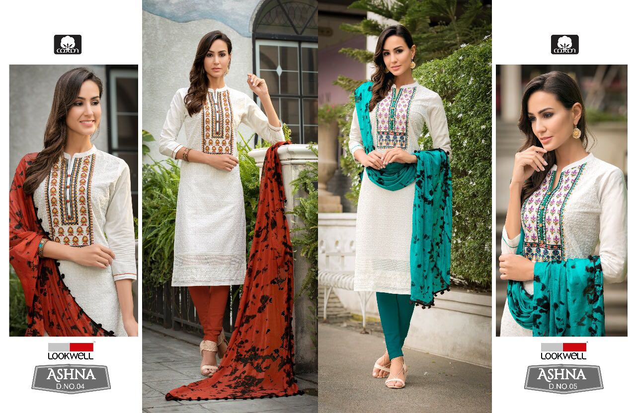 Ashna By Lookwell 01 To 06 Series Beautiful Stylish Fancy Colorful Party Wear & Casual Wear Pure Cotton Embroidered Dresses At Wholesale Price