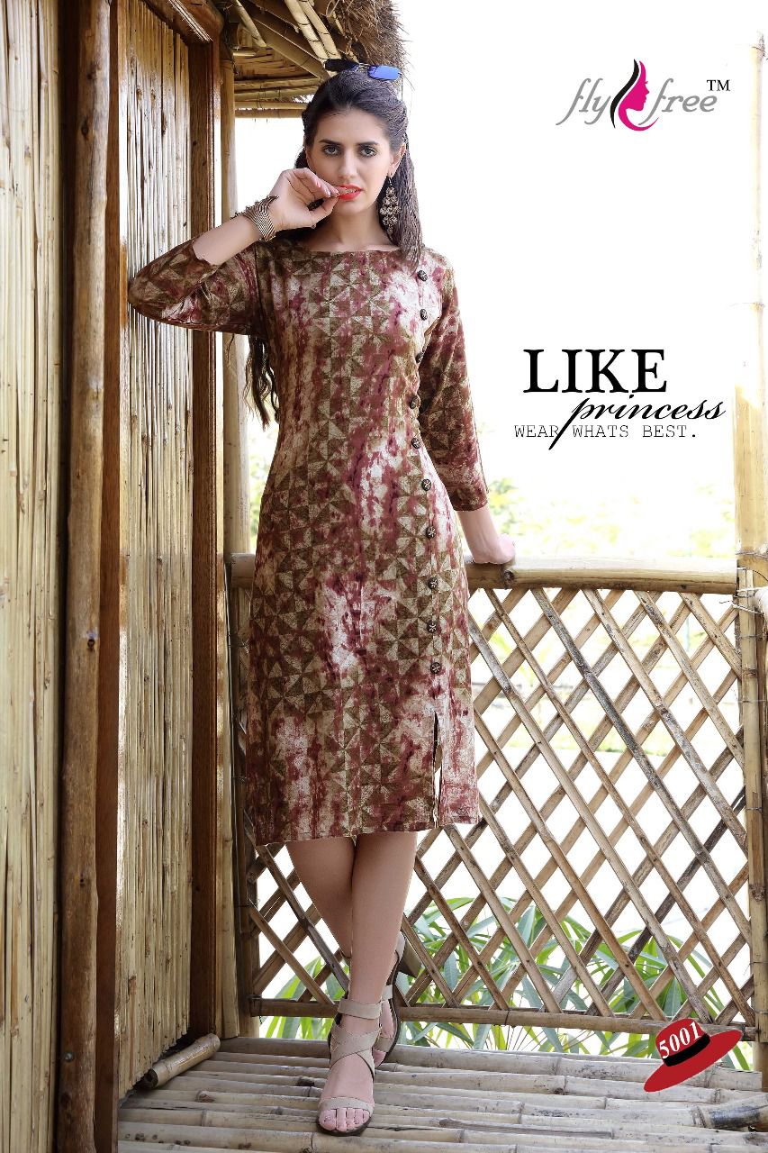 Berry By Fly Free 5001 To 5008 Series Beautiful Stylish Colorful Fancy Beautiful Casual Wear & Ethnic Wear Heavy Rayon Printed Kurtis At Wholesale Price