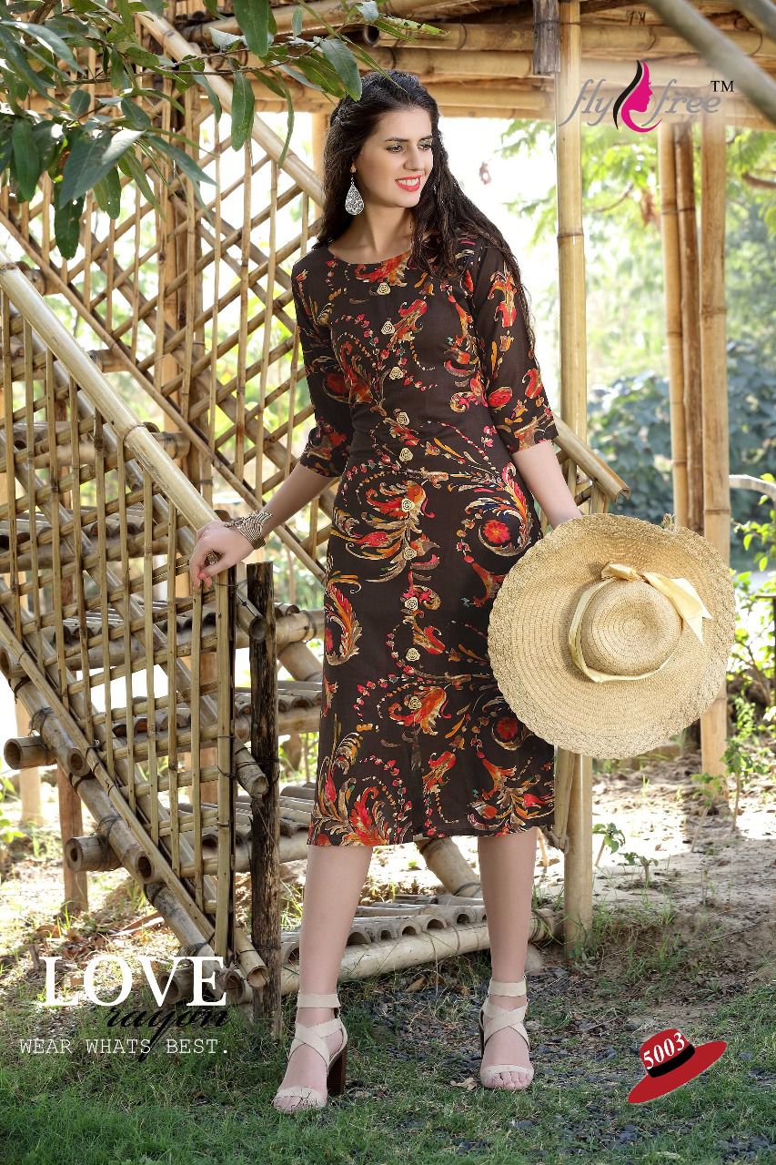 Berry By Fly Free 5001 To 5008 Series Beautiful Stylish Colorful Fancy Beautiful Casual Wear & Ethnic Wear Heavy Rayon Printed Kurtis At Wholesale Price