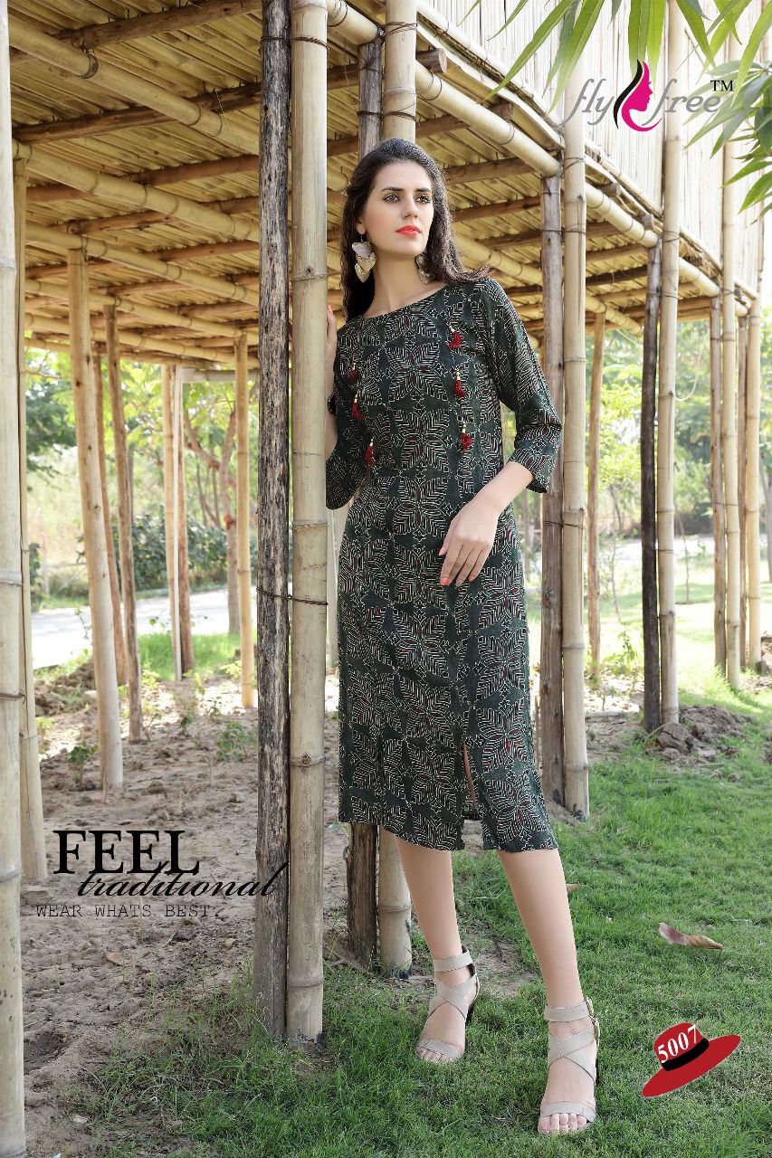 Berry By Fly Free 5001 To 5008 Series Beautiful Stylish Colorful Fancy Beautiful Casual Wear & Ethnic Wear Heavy Rayon Printed Kurtis At Wholesale Price