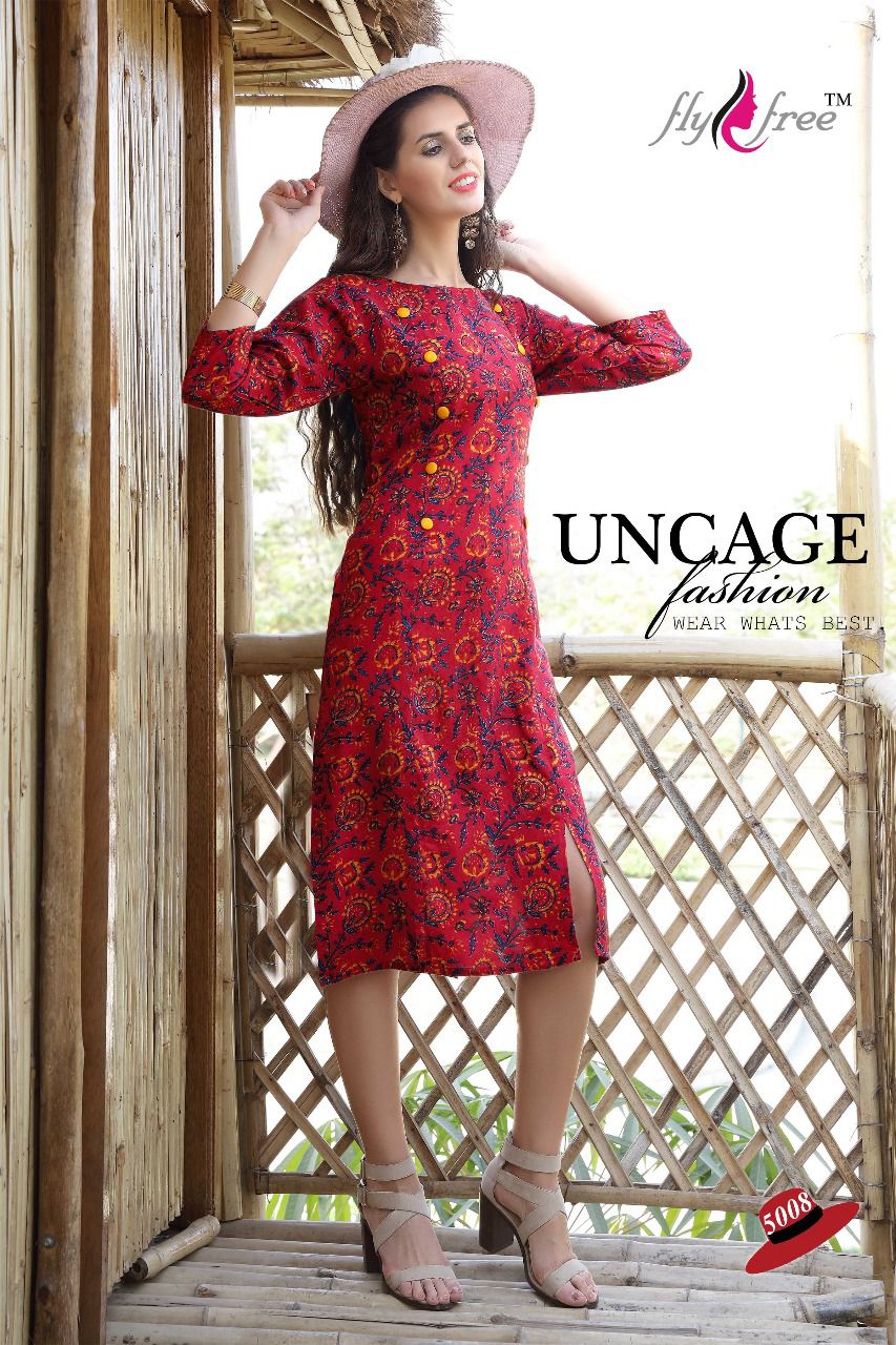 Berry By Fly Free 5001 To 5008 Series Beautiful Stylish Colorful Fancy Beautiful Casual Wear & Ethnic Wear Heavy Rayon Printed Kurtis At Wholesale Price