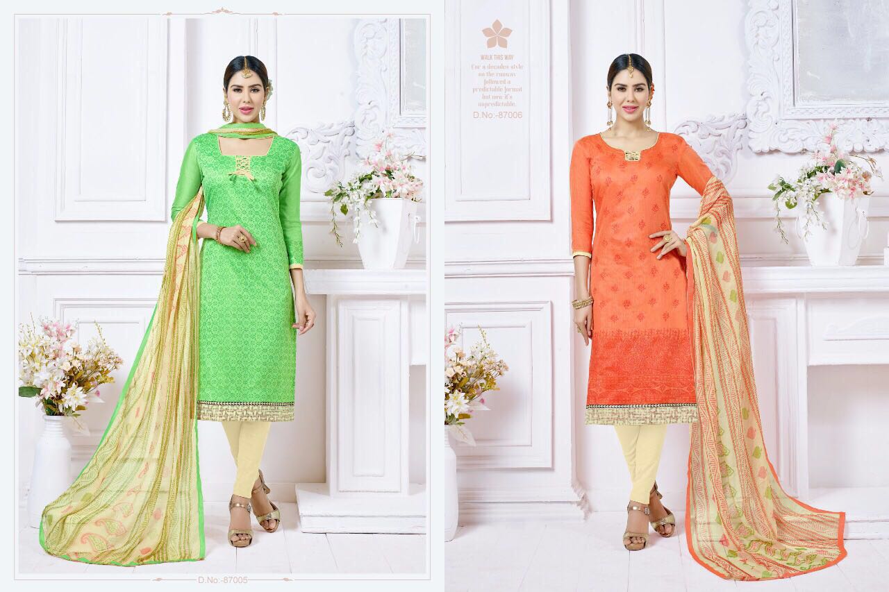 Brandy Vol-8 By Kapil Tex 87001 To 87018 Series Beautiful Stylish Colorful Ethnic Wear & Casual Wear Chanderi Printed Dresses At Wholesale Price