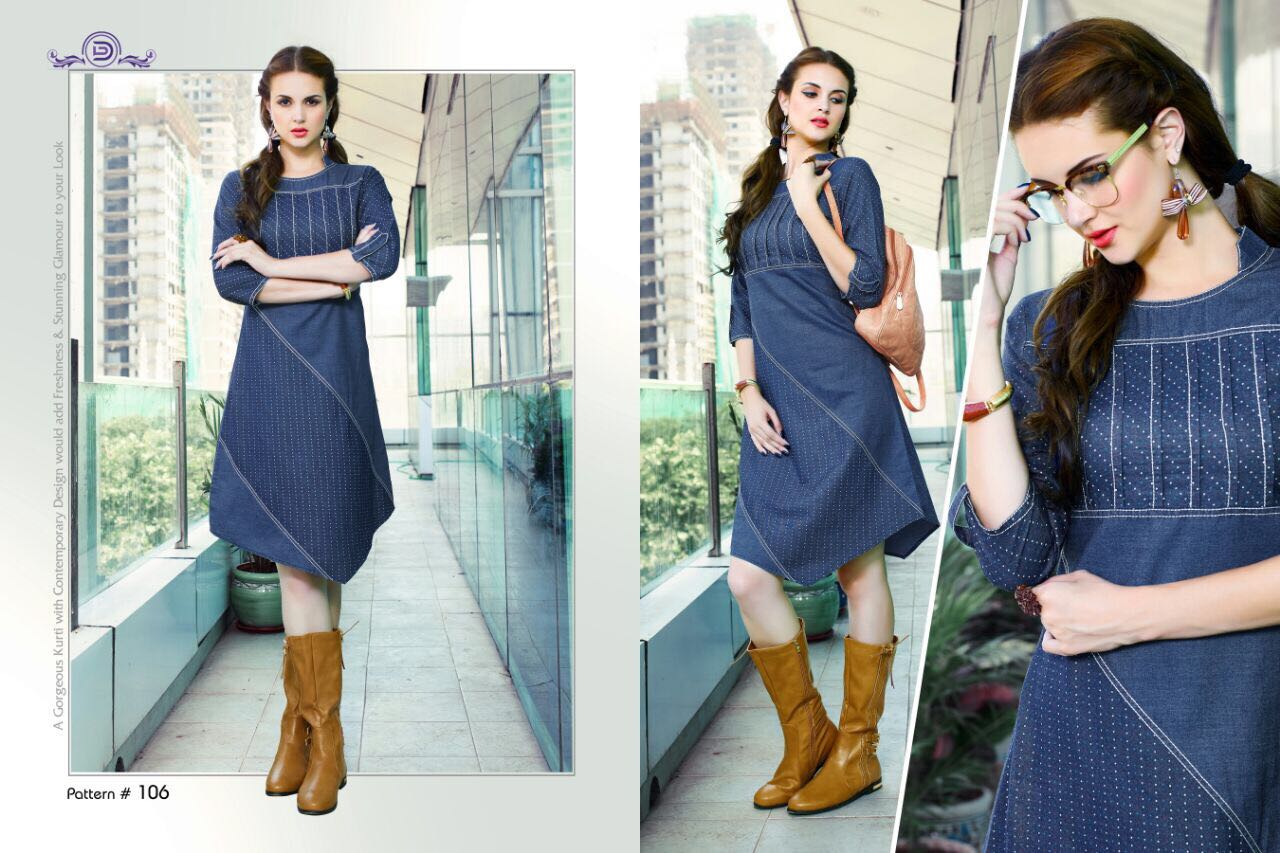 Denim By Diva 106 To 111 Series Indian Designer Beautiful Casual Wear And Ready To Wear Denim Cotton Kurtis At Wholesale Price