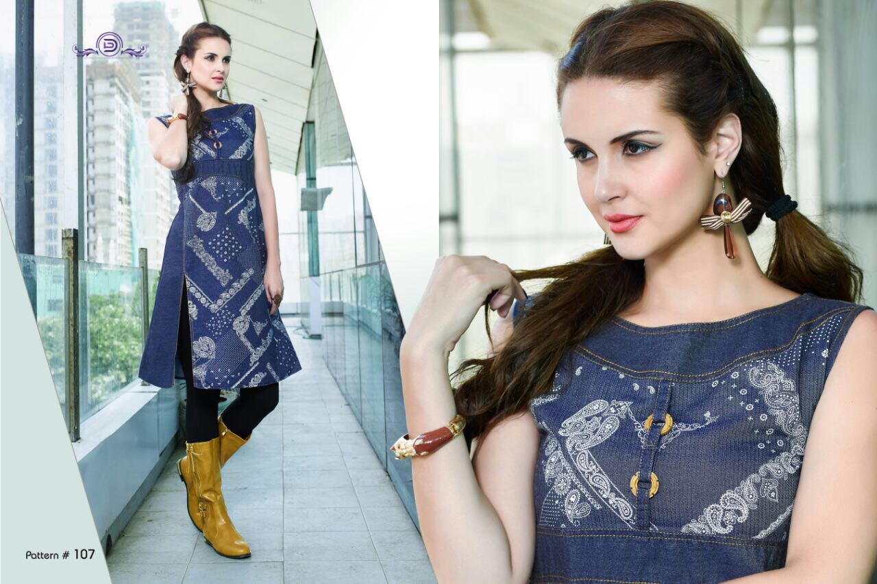 Denim By Diva 106 To 111 Series Indian Designer Beautiful Casual Wear And Ready To Wear Denim Cotton Kurtis At Wholesale Price