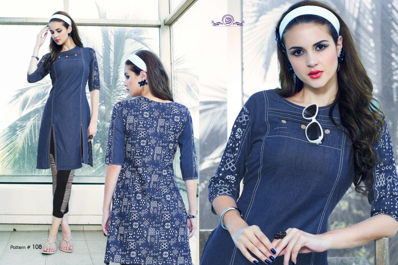Denim By Diva 106 To 111 Series Indian Designer Beautiful Casual Wear And Ready To Wear Denim Cotton Kurtis At Wholesale Price