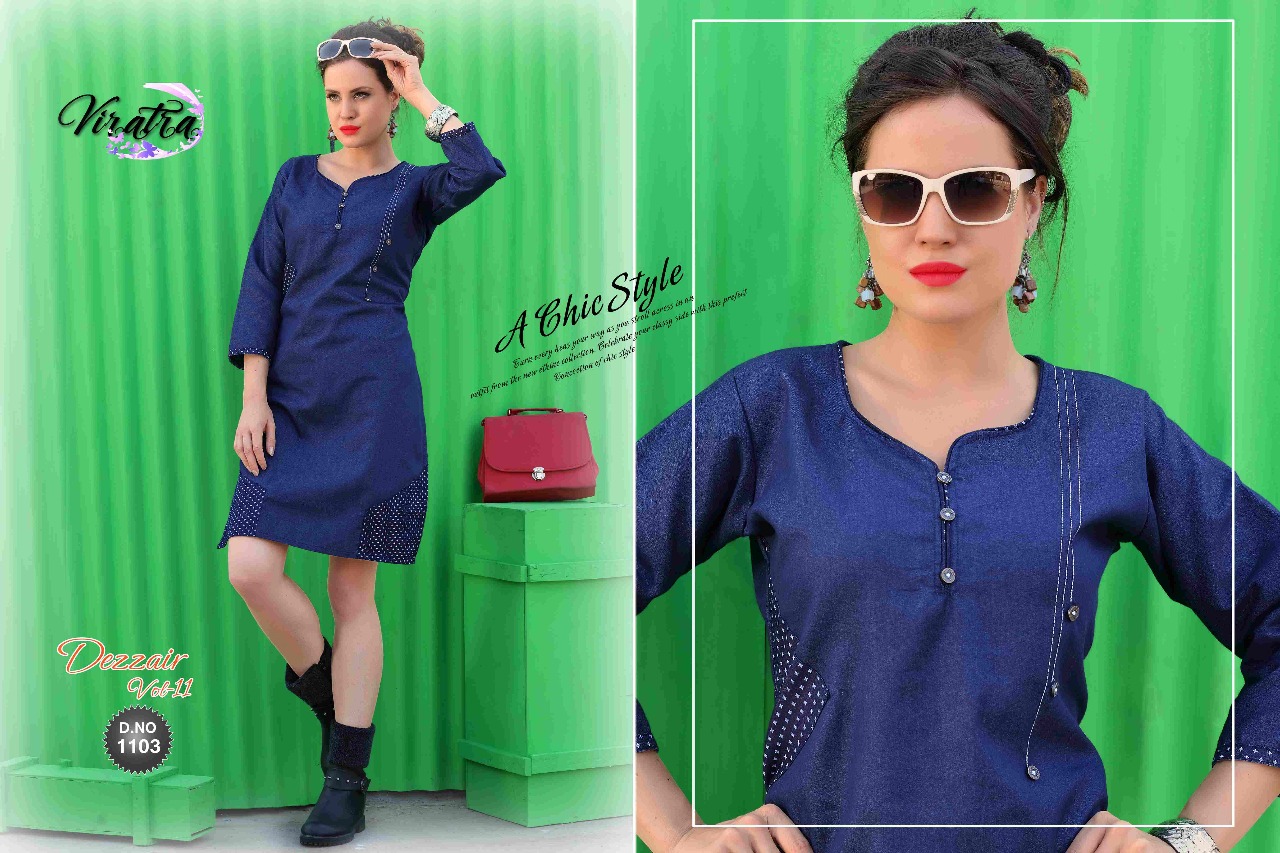 Dezzair Vol-11 By Viratra Tex 1101 To 1108 Series Beautiful Fancy Casual Wear & Party Wear Denim Kurtis At Wholesale Price