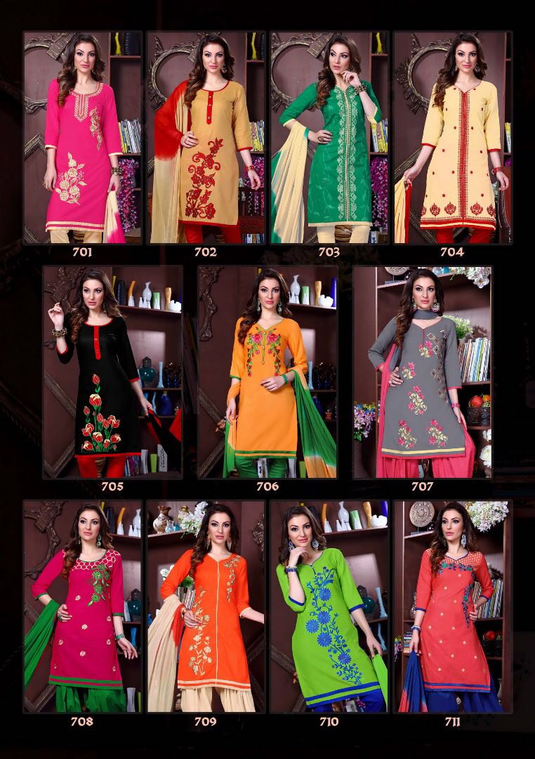 Dhadkan By Tarang 701 To 711 Series Patiyala Suits Stylish Colorful Beautiful Fancy Party Wear & Ethnic Wear Cotton Dresses At Wholesale Price