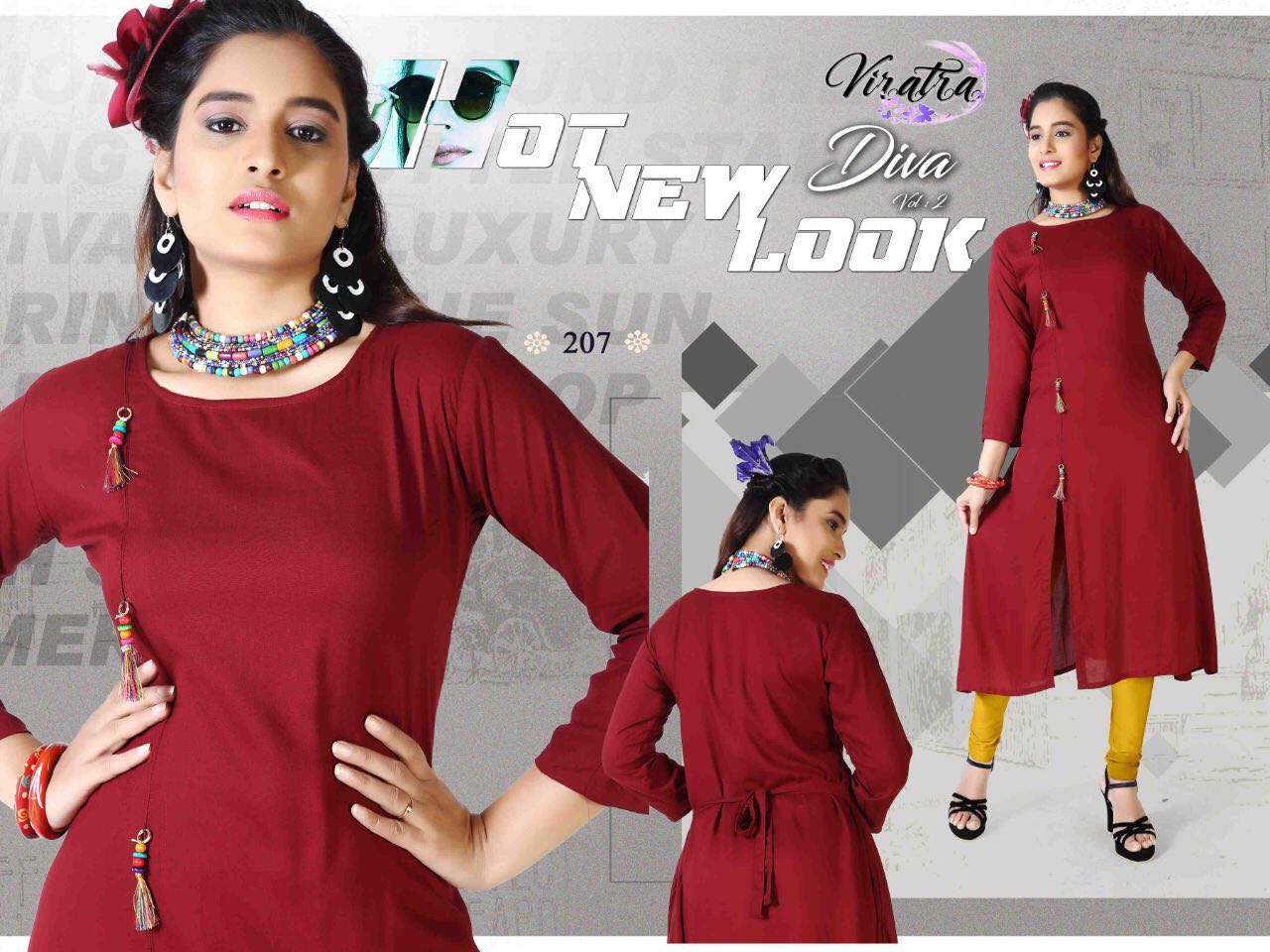 Diva Vol-2 By Viratra Tex 201 To 210 Series Stylish Beautiful Colorful Fancy Casual Wear & Ethnic Wear Rayon Cotton Printed Kurtis At Wholesale Price