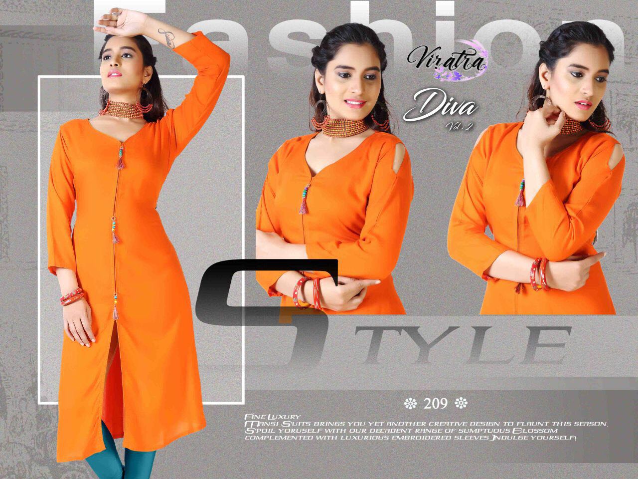 Diva Vol-2 By Viratra Tex 201 To 210 Series Stylish Beautiful Colorful Fancy Casual Wear & Ethnic Wear Rayon Cotton Printed Kurtis At Wholesale Price
