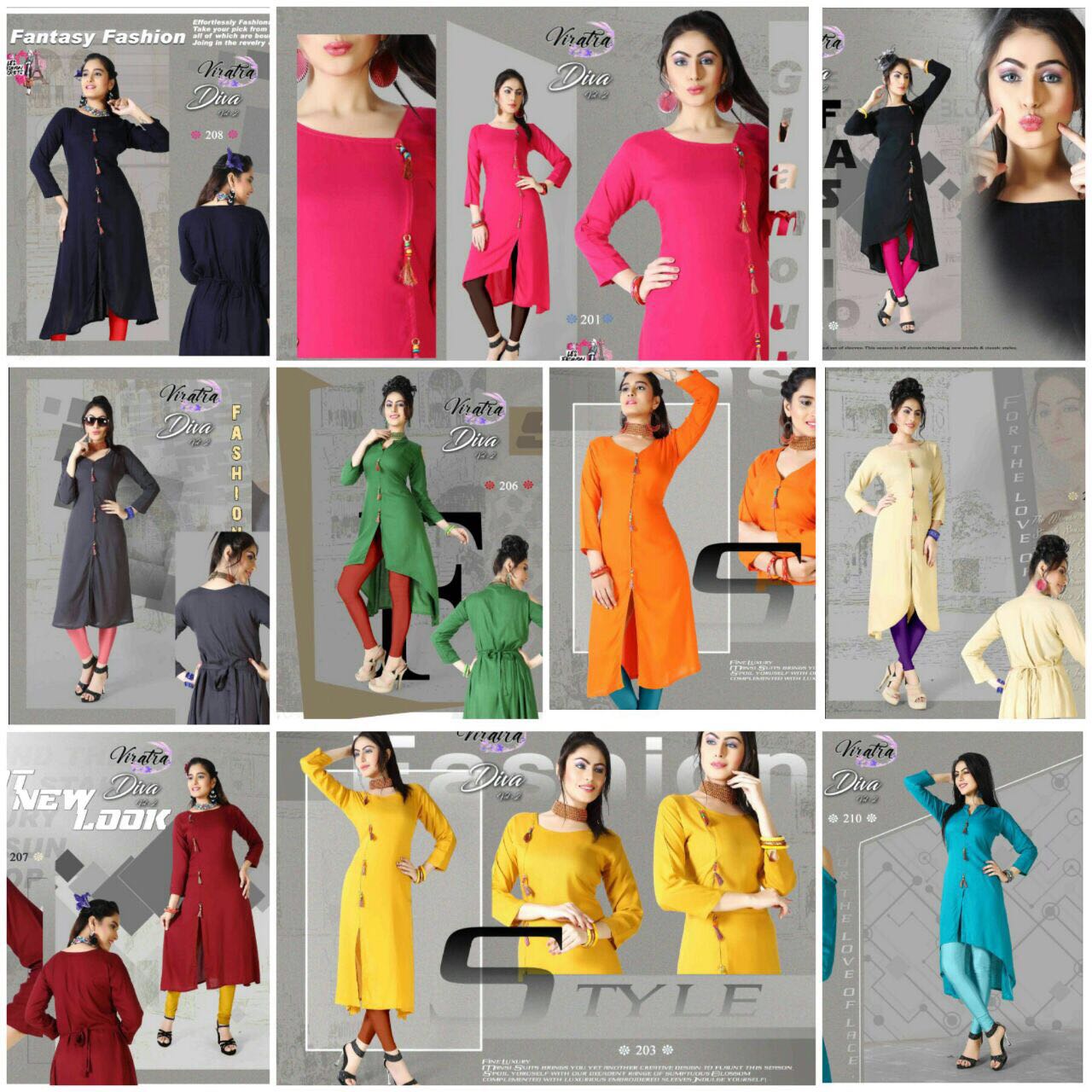 Diva Vol-2 By Viratra Tex 201 To 210 Series Stylish Beautiful Colorful Fancy Casual Wear & Ethnic Wear Rayon Cotton Printed Kurtis At Wholesale Price