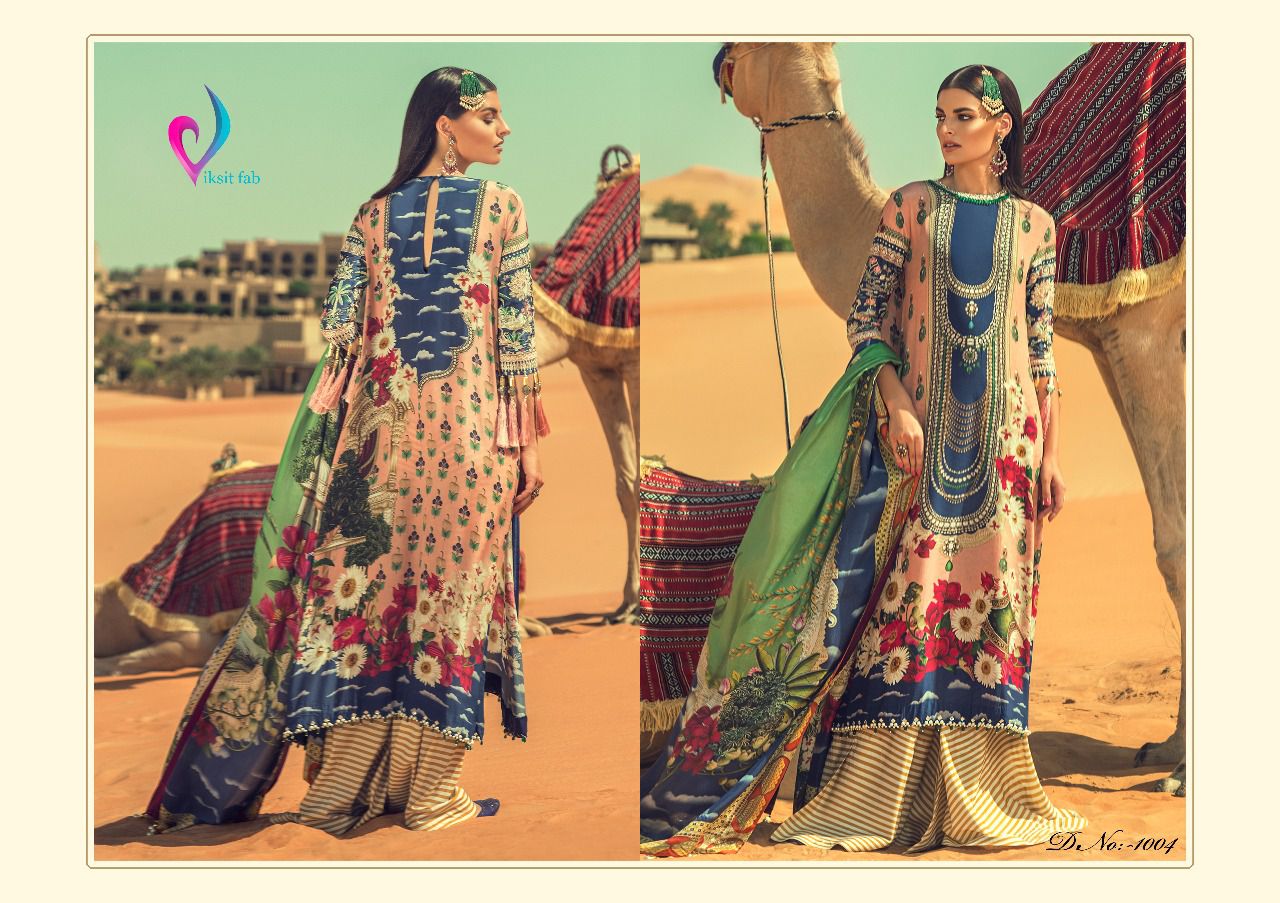 Elan Satin Cotton By Viksit Fab 1001 To 1006 Series Designer Colorful Beautiful Pakistani Suits Party Wear & Casual Wear Glace Cotton Dresses At Wholesale Price