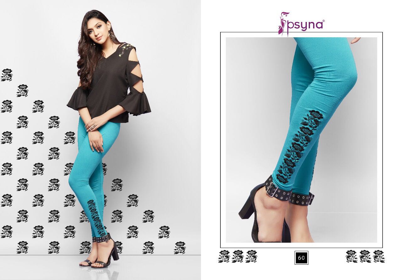 Embroidery Leggings Vol-6 By Psyna 60 To 69 Series Stylish Colorful Beautiful Fancy Casual Wear & Ethnic Wear Cotton Lycra Leggings At Wholesale Price