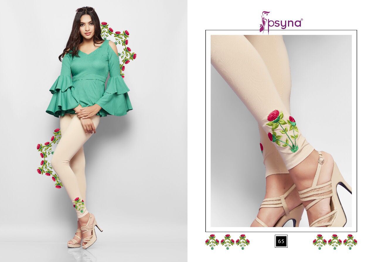 Embroidery Leggings Vol-6 By Psyna 60 To 69 Series Stylish Colorful Beautiful Fancy Casual Wear & Ethnic Wear Cotton Lycra Leggings At Wholesale Price