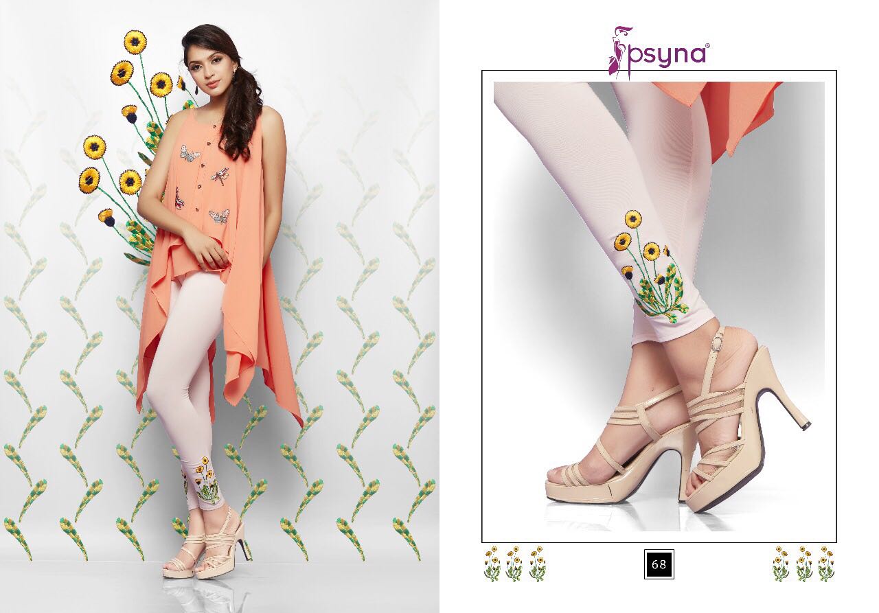 Embroidery Leggings Vol-6 By Psyna 60 To 69 Series Stylish Colorful Beautiful Fancy Casual Wear & Ethnic Wear Cotton Lycra Leggings At Wholesale Price