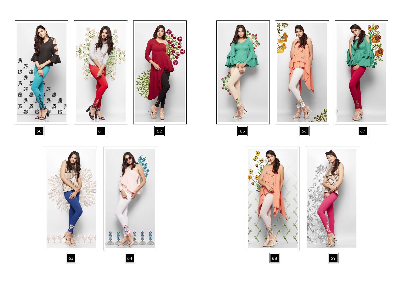 Embroidery Leggings Vol-6 By Psyna 60 To 69 Series Stylish Colorful Beautiful Fancy Casual Wear & Ethnic Wear Cotton Lycra Leggings At Wholesale Price