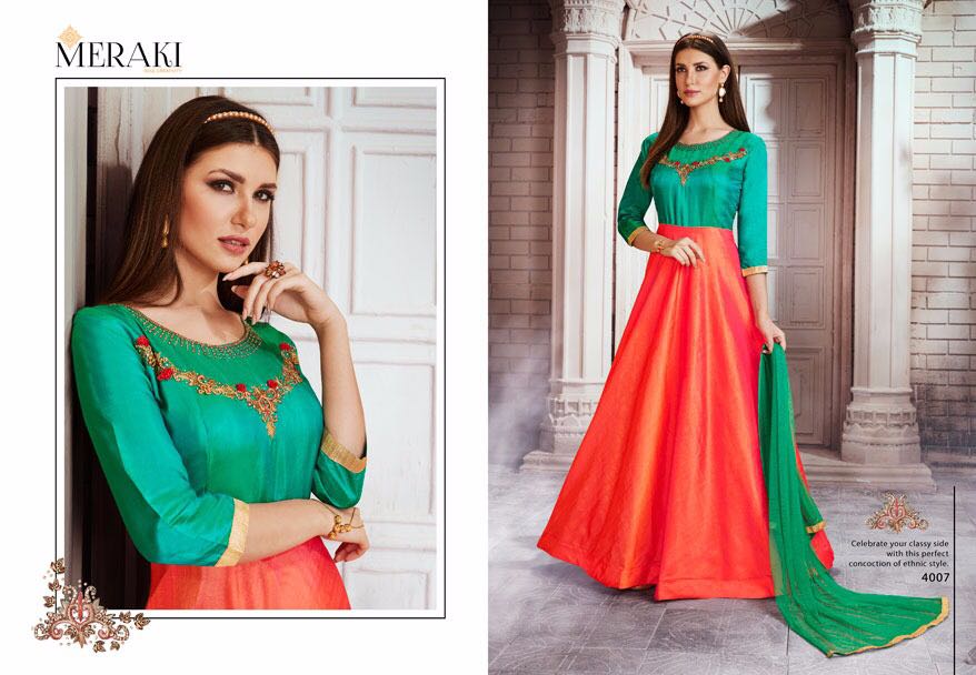 Ethnic By Meraki 4007 To 4012 Series Designer Stylish Beautiful Fancy Colorful Party Wear & Occasional Wear Silk Embroidered Dresses At Wholesale Price