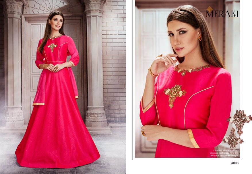 Ethnic By Meraki 4007 To 4012 Series Designer Stylish Beautiful Fancy Colorful Party Wear & Occasional Wear Silk Embroidered Dresses At Wholesale Price