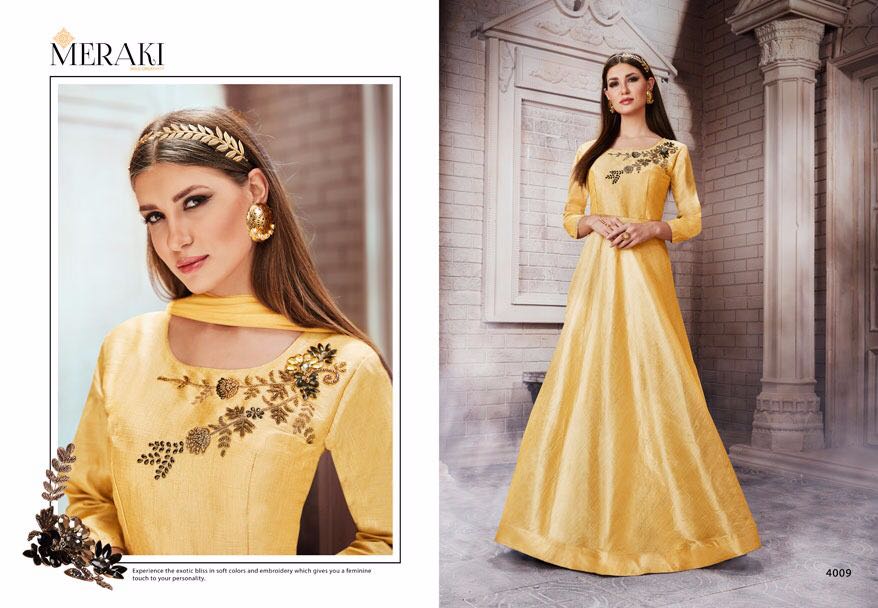 Ethnic By Meraki 4007 To 4012 Series Designer Stylish Beautiful Fancy Colorful Party Wear & Occasional Wear Silk Embroidered Dresses At Wholesale Price