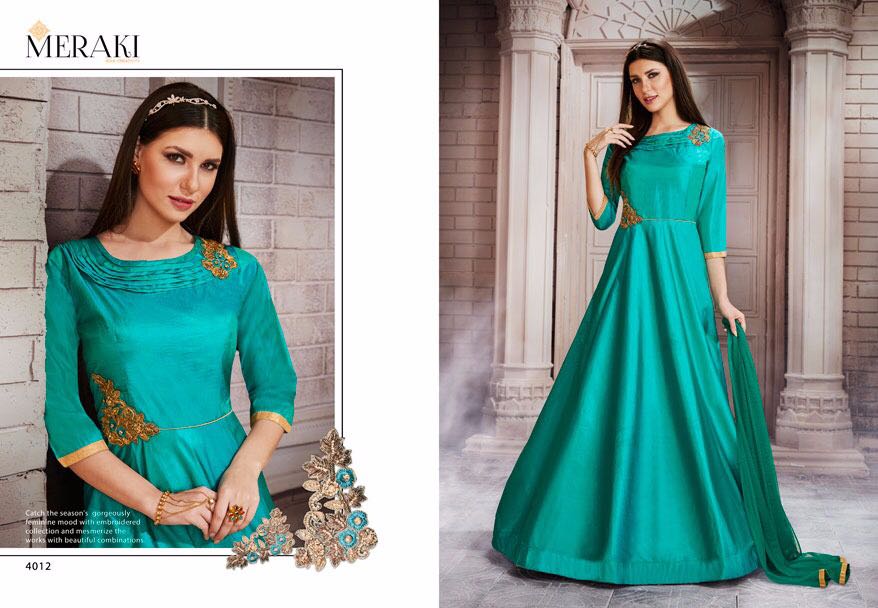 Ethnic By Meraki 4007 To 4012 Series Designer Stylish Beautiful Fancy Colorful Party Wear & Occasional Wear Silk Embroidered Dresses At Wholesale Price