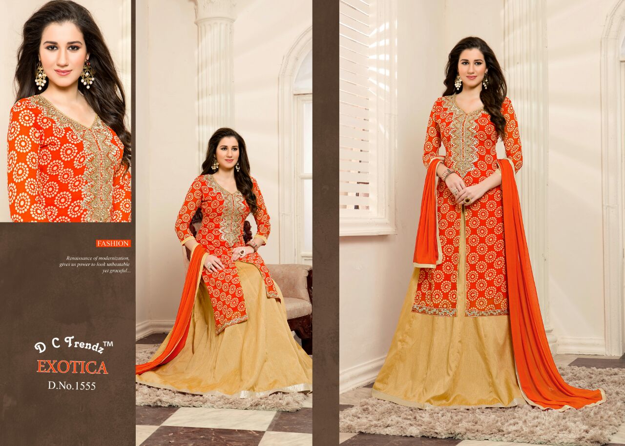 Exotica By Dc Trendz 1551 To 1556 Series Beautiful Stylish Designer Printed And Embroidered Party Wear Georgette Dresses At Wholesale Price