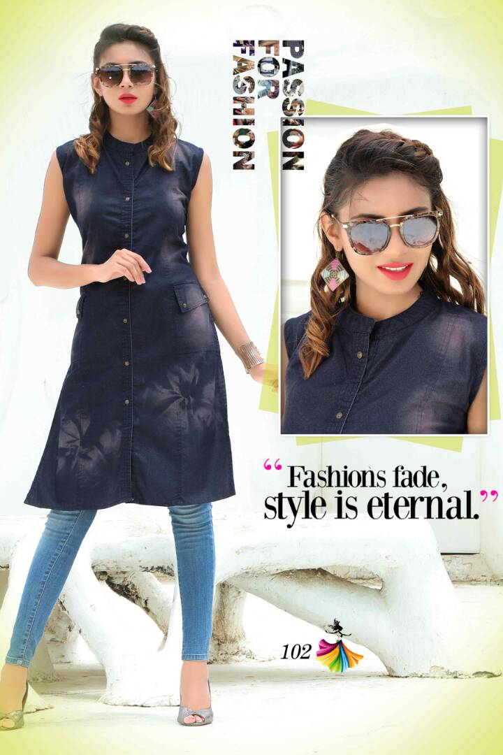 Fashion Vol-1 By Kaamiri 101 To 106 Series Indian Stylish Designer Beautiful Casual Wear Ready To Wear Denim Kurtis At Wholesale Price