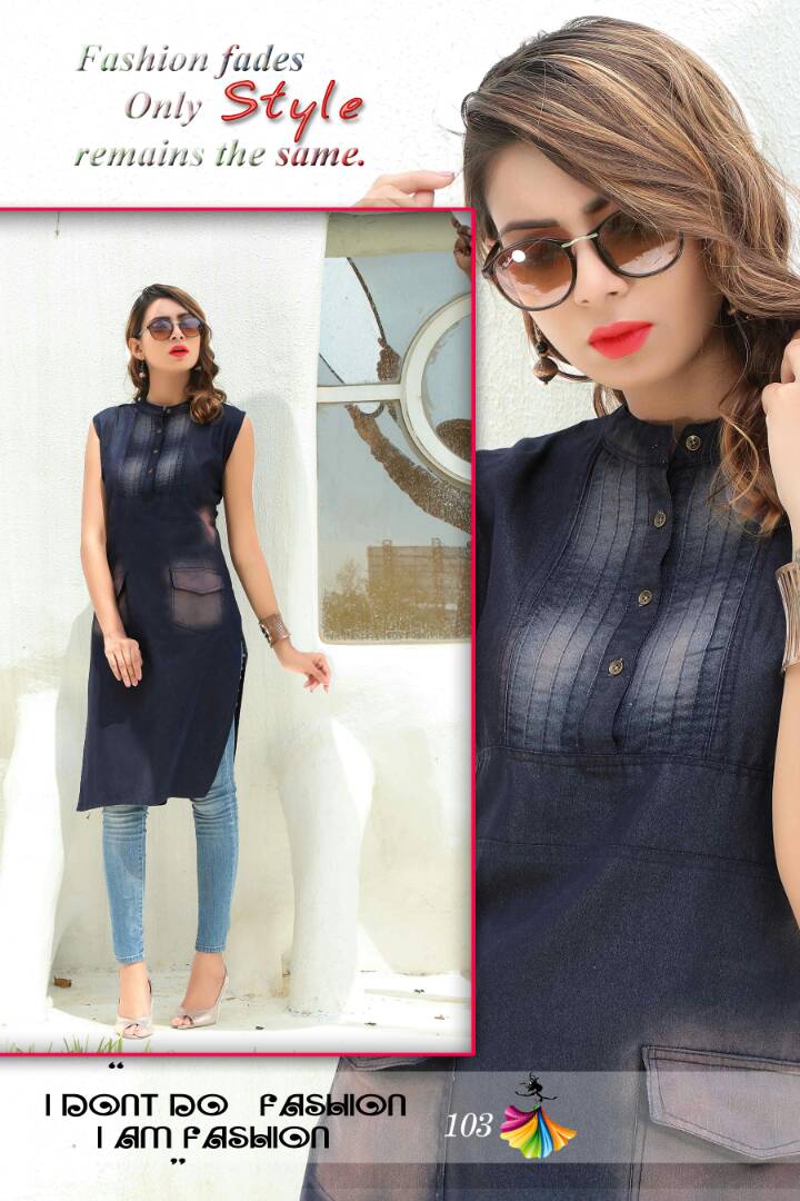 Fashion Vol-1 By Kaamiri 101 To 106 Series Indian Stylish Designer Beautiful Casual Wear Ready To Wear Denim Kurtis At Wholesale Price