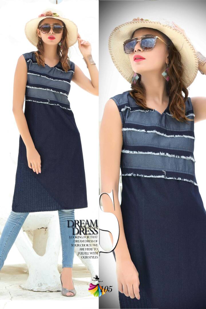 Fashion Vol-1 By Kaamiri 101 To 106 Series Indian Stylish Designer Beautiful Casual Wear Ready To Wear Denim Kurtis At Wholesale Price