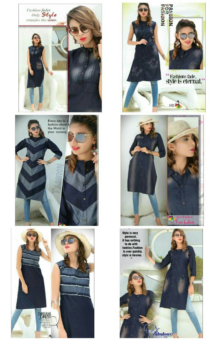 Fashion Vol-1 By Kaamiri 101 To 106 Series Indian Stylish Designer Beautiful Casual Wear Ready To Wear Denim Kurtis At Wholesale Price