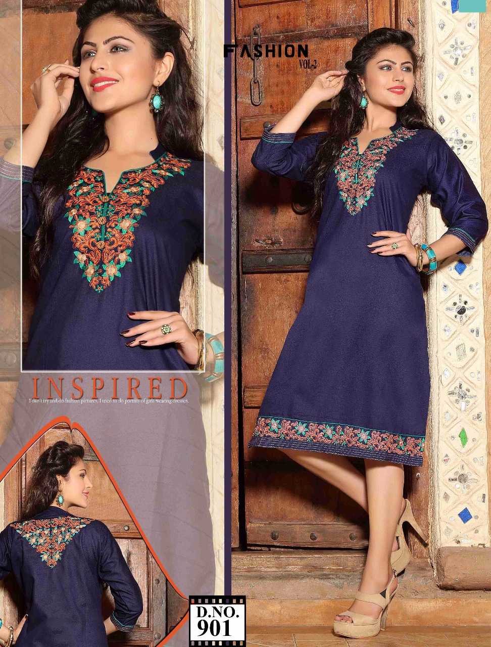 Fashion Vol-2 By Kaamiri 901 To 908 Series Beautiful Designer Kurtis Colorful Stylish Embroidered Casual Wear & Ready To Wear Denim Kurtis At Wholesale Price