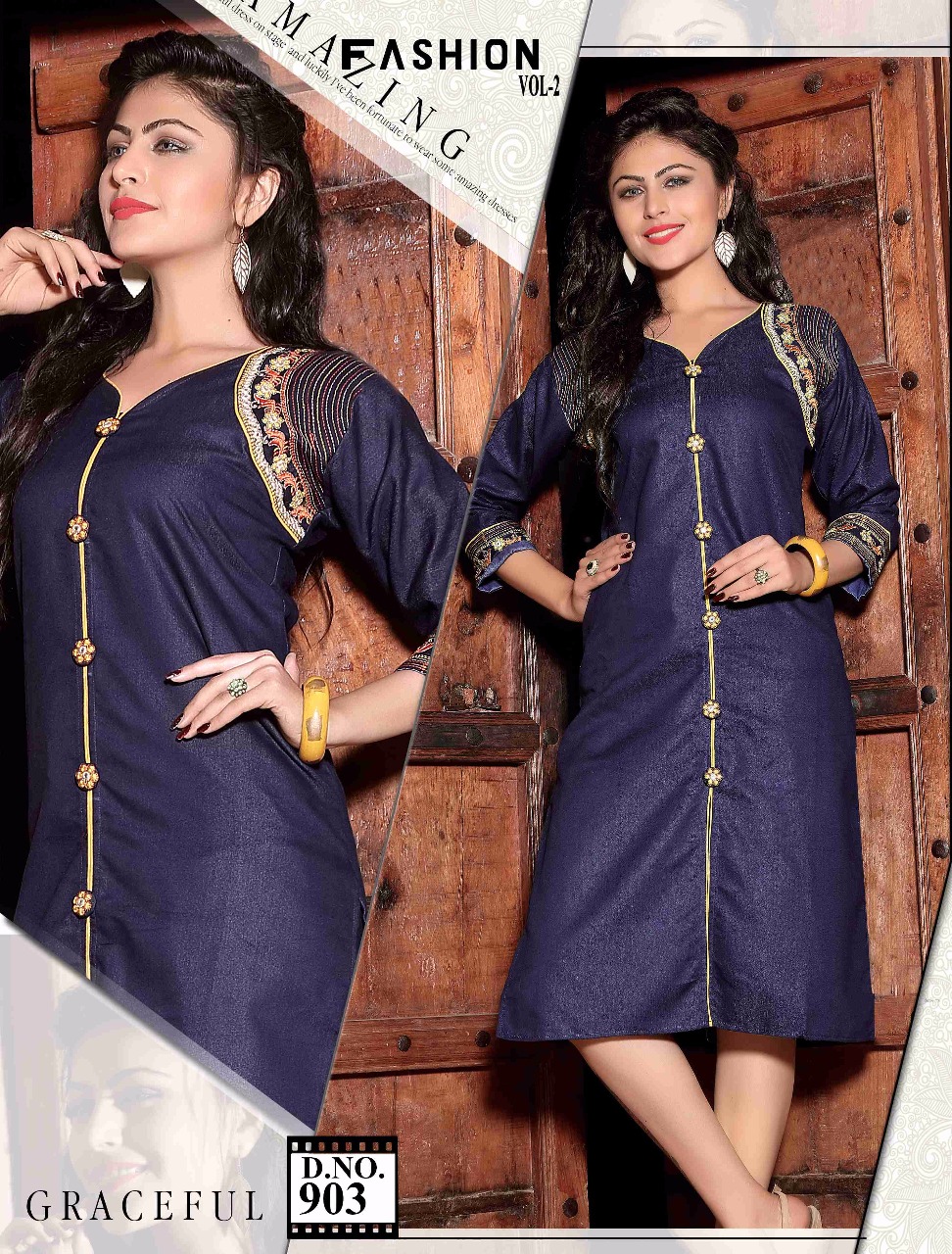 Fashion Vol-2 By Kaamiri 901 To 908 Series Beautiful Designer Kurtis Colorful Stylish Embroidered Casual Wear & Ready To Wear Denim Kurtis At Wholesale Price
