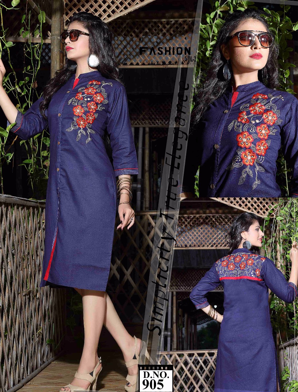Fashion Vol-2 By Kaamiri 901 To 908 Series Beautiful Designer Kurtis Colorful Stylish Embroidered Casual Wear & Ready To Wear Denim Kurtis At Wholesale Price