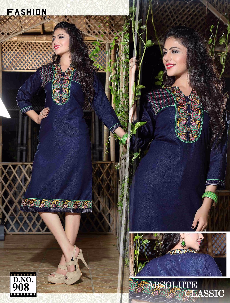 Fashion Vol-2 By Kaamiri 901 To 908 Series Beautiful Designer Kurtis Colorful Stylish Embroidered Casual Wear & Ready To Wear Denim Kurtis At Wholesale Price