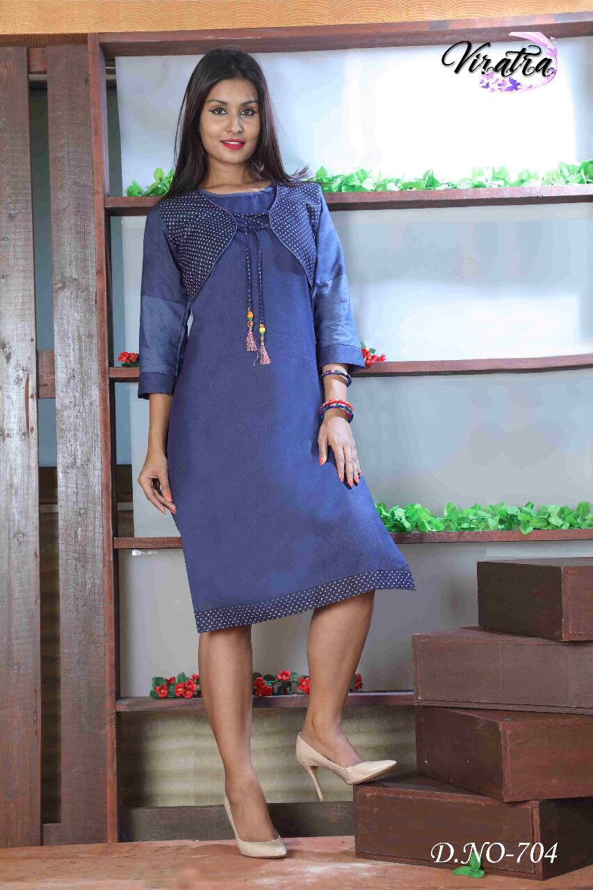 Fashion Vol-3 By Viratra Tex 701 To 708 Series Beautiful Stylish Colorful Fancy Casual Wear & Ready To Wear Denim Wash Kurtis At Wholesale Price