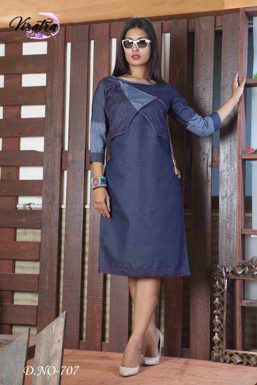 Fashion Vol-3 By Viratra Tex 701 To 708 Series Beautiful Stylish Colorful Fancy Casual Wear & Ready To Wear Denim Wash Kurtis At Wholesale Price